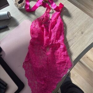 Elegant Pink Lace Bodysuit